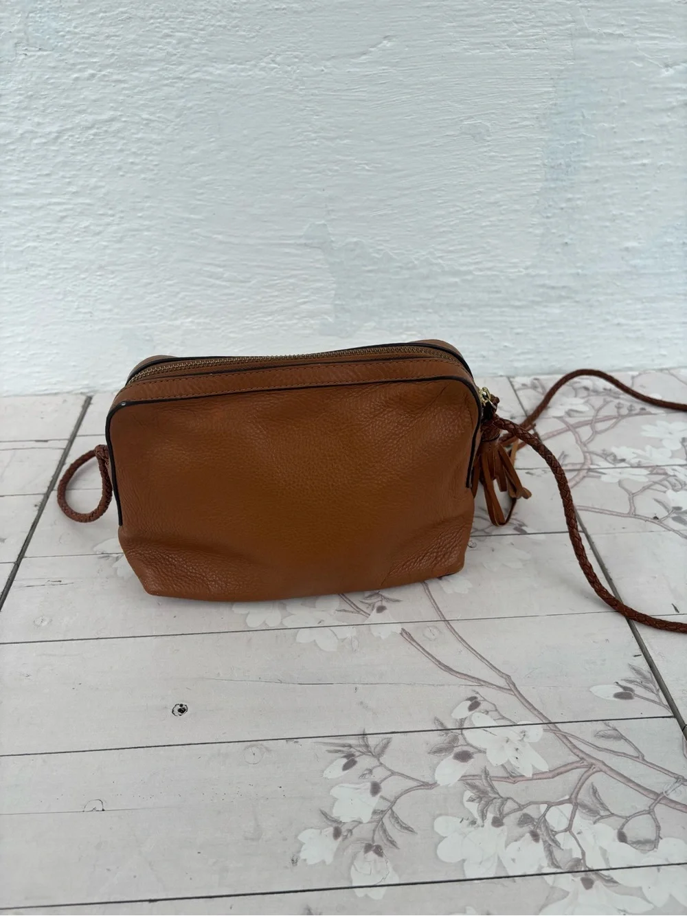 Tory Burch Cognac Leather Crossbody with Tassel